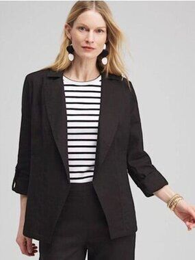 Chico's Black Blazer Size 0 (4 ) Linen Blend